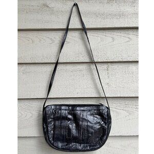 Vintage Genuine Eel Skin Leather Black Crossbody Bag Made in Korea